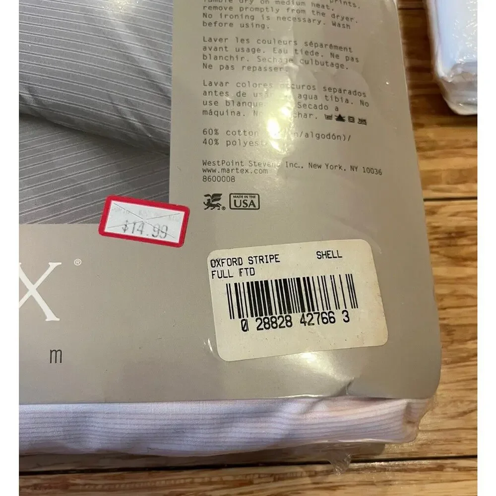 NOS Martex Full Sheet Set 4 pc Oxford Stripe Pink 250 Thread Ct Vintage